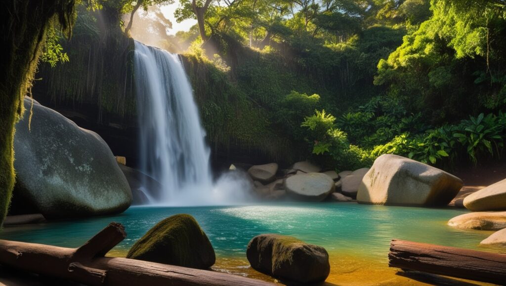 Cachoeira do Caracol com uma queda d’água impressionante e vegetação ao redor.