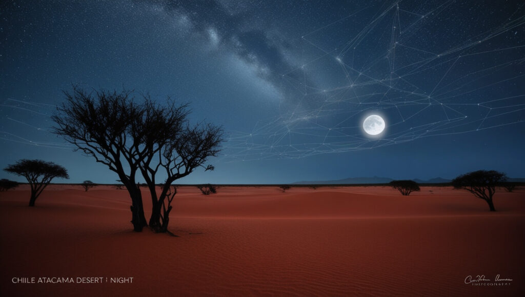 Paisagem do Deserto do Atacama com céu estrelado, ideal para desconexão digital.